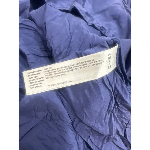 Eileen Fisher Crushed Silk Petite Sleeveless Tiered Midi Dress Periwinkle Blue - Picture 9 of 9